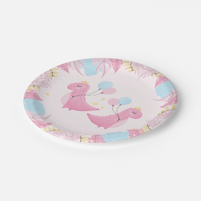 Assiettes En Carton Dino Party | Anniversaire du mignon Pastel Dinosau (Angle)