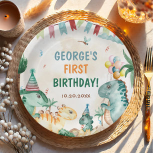 Assiettes En Carton Dino Party Cute Dinosaures Premier anniversaire