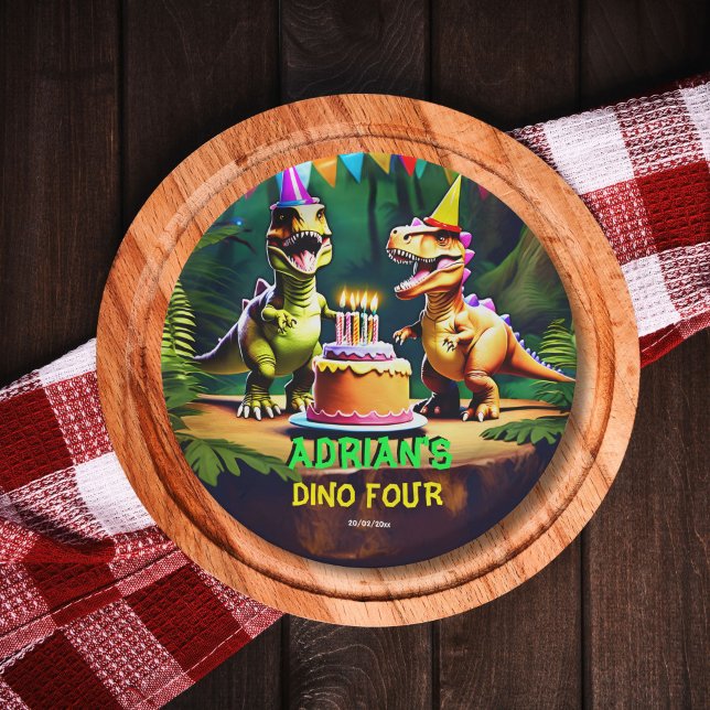 Assiettes En Carton Dino quatre dinosaures anniversaire modèle de vais (Dino four dinosaur birthday tableware personalized template paper plates t-rex party plates)