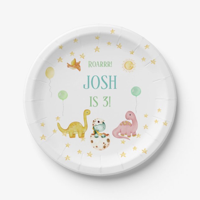 Assiettes En Carton Dinosaur 3ème anniversaire enfants (Devant)