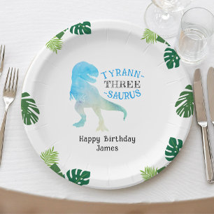 Assiettes En Carton Dinosaur 3ème anniversaire fête Blue Tyrannosaurus