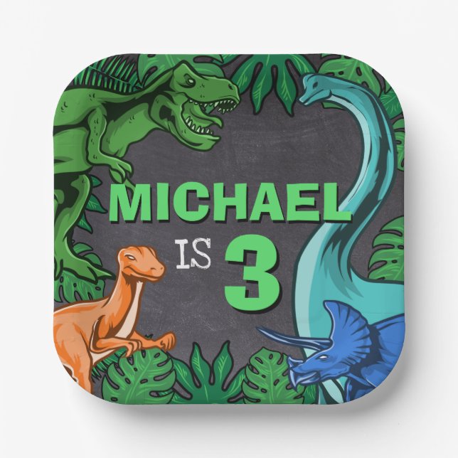 Assiettes En Carton Dinosaur Anniversaire de enfant Dino Trex Prehisto (Recto)