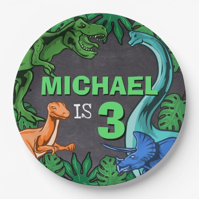 Assiettes En Carton Dinosaur Anniversaire Dino Trex Préhistorique Garç (Devant)