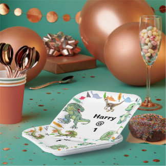 Assiettes En Carton Dinosaur arrière - plan blanc fête d'anniversaire