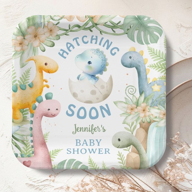 Assiettes En Carton Dinosaur Baby Shower Boy Blue Dino (Créateur téléchargé)