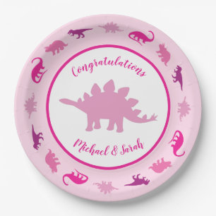 Assiettes En Carton Dinosaur Baby shower Dino Rose Girl