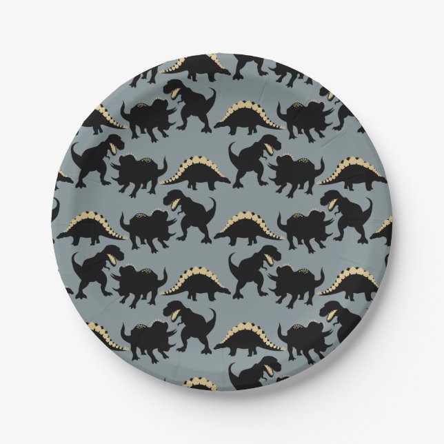 Assiettes En Carton Dinosaur Birthday Party Plates Gold (Devant)