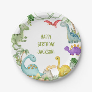 Assiettes En Carton Dinosaur Bonne fête d'anniversaire