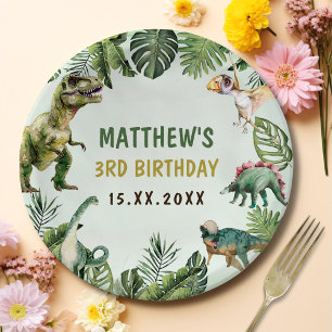 Assiettes En Carton Dinosaur Boy 3e fête d'anniversaire