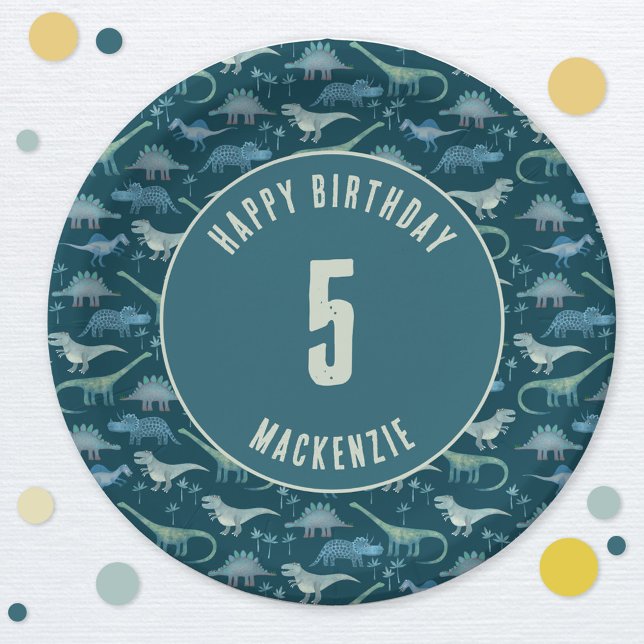 Assiettes En Carton Dinosaur Boy Anniversaire de enfant Party Dark (Dinosaur birthday party personalized paper plates)