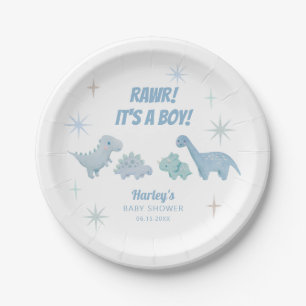 Assiettes En Carton Dinosaur Boy Baby shower Bleu