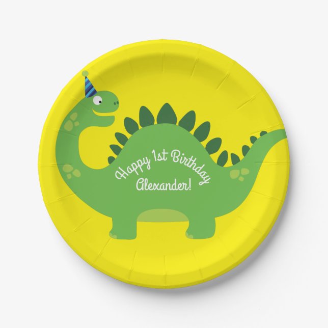 Assiettes En Carton Dinosaur Cute 1ère Plaques d'anniversaire (Devant)