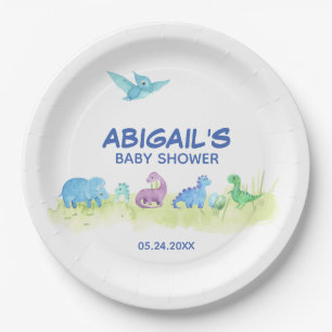 Assiettes En Carton Dinosaur Cute Baby shower Watercolor