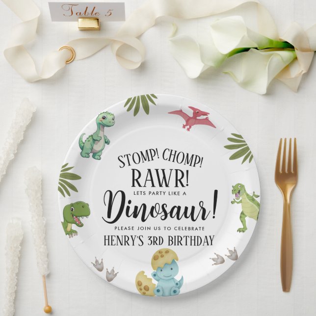 Assiettes En Carton Dinosaur fête d'anniversaire (Mariage)