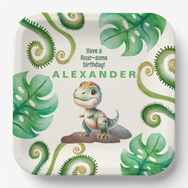Assiettes En Carton Dinosaur fête d'anniversaire (Recto)