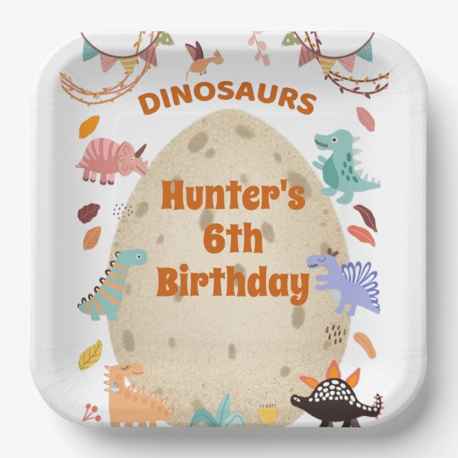 Assiettes En Carton Dinosaur fête d'anniversaire avec l'oeuf géant Din (Recto)