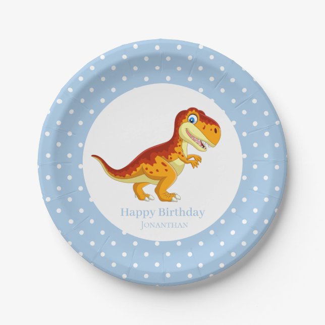 Assiettes En Carton Dinosaur Gold T Rex Blue Boy Party (Devant)