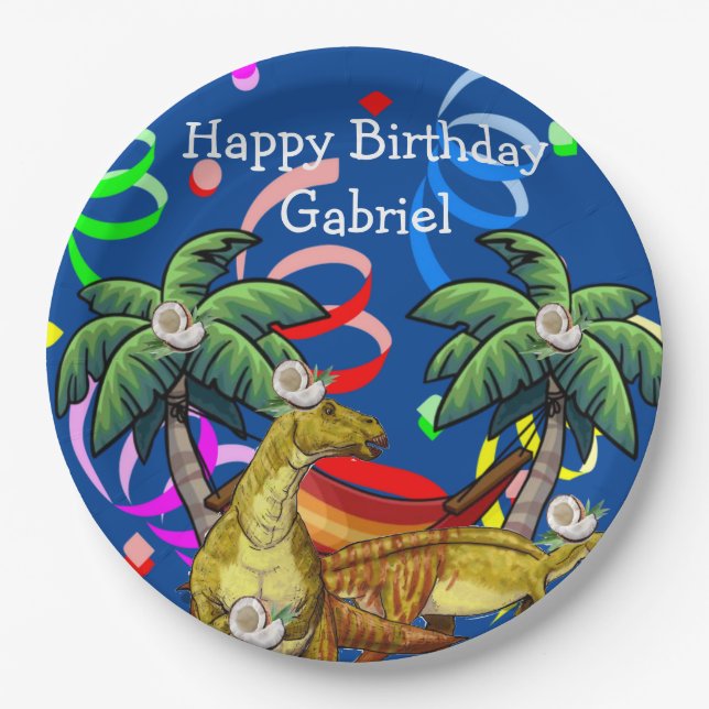 Assiettes En Carton Dinosaur Happy Birthday Plaques de papier (Devant)