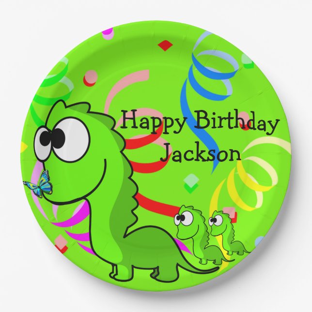 Assiettes En Carton Dinosaur Happy Birthday Plaques de papier (Devant)