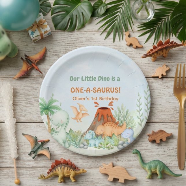 Assiettes En Carton Dinosaur One-A-Saurus 1st Birthday  (One-A-Saurus Dinosaur 1st Birthday  Paper Plate)