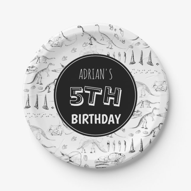 Assiettes En Carton Dinosaur Os Fossiles Motifs Âge d'anniversaire (Devant)