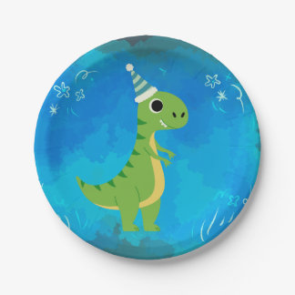 Assiettes En Carton Dinosaur Party Plaque bleue
