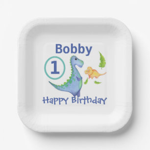 Assiettes En Carton Dinosaur Personnaliser 1er anniversaire Petit garç