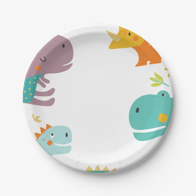 Assiettes En Carton Dinosaur Roar Boys Birthday Blue (Devant)