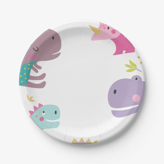 Assiettes En Carton Dinosaur Roar Girls Birthday Purple (Devant)