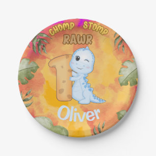 Assiettes En Carton Dinosaur Stomp Chomp Rawr 1ère fête d'anniversaire
