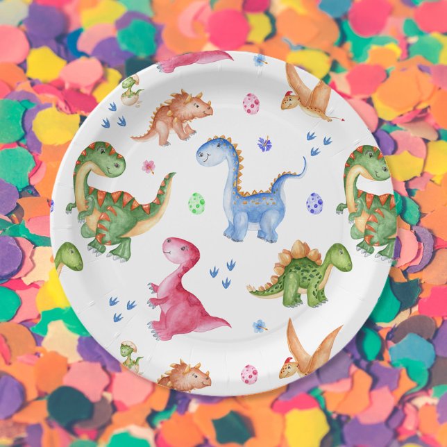 Assiettes En Carton Dinosaur Stomp Chomp Rawr fête d'anniversaire (Créateur téléchargé)