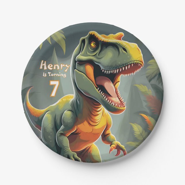 Assiettes En Carton Dinosaur T Rex Jurassic Plaque Papier d'anniversai (Devant)