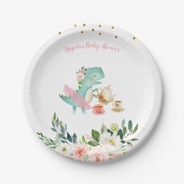 Assiettes En Carton Dinosaur Tea Party Baby shower d'anniversaire (Devant)
