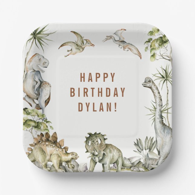 Assiettes En Carton Dinosaur Thème Anniversaire (Recto)