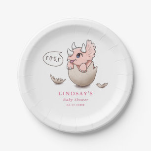 Assiettes En Carton Dinosaur Thème Cute Pink Triceratops Baby shower