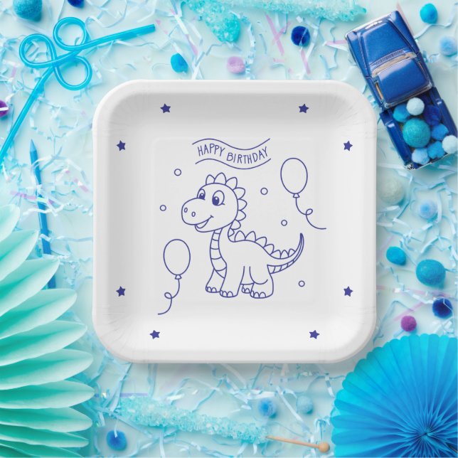 Assiettes En Carton dinosaur theme square (Fête)