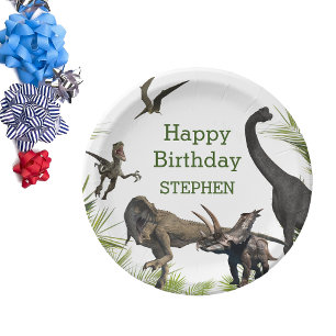 Assiettes En Carton Dinosaur Tyrannosaurus Raptor Joyeux Anniversaire