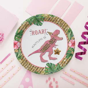Assiettes En Carton Dinosaure à trois Rex 3e Plaque papier d'anniversa