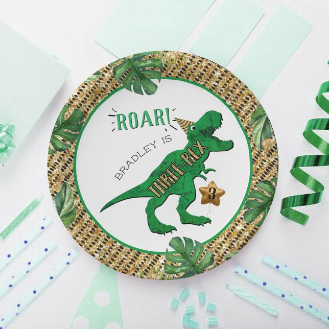 Assiettes En Carton Dinosaure à trois Rex 3e Plaque papier d'anniversa (Créateur téléchargé)