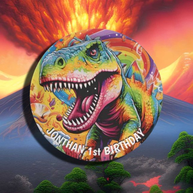 Assiettes En Carton Dinosaure arc-en-ciel sauvage (Fun Wild One Rainbow Dinosaur Paper Plates for Your Party!)