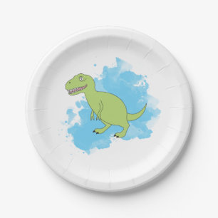 Assiettes En Carton Dinosaure avec Aquarelle Arrière - plan Design