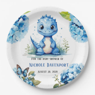 Assiettes En Carton Dinosaure Bleu mignon avec Baby shower garçon Flor