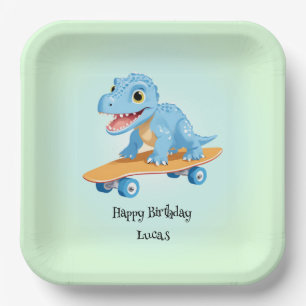 Assiettes En Carton Dinosaure drôle Skateboard fête d'anniversaire do-