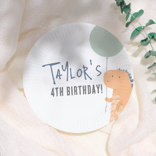 Assiettes En Carton Dinosaure et Balloon dessinés à la main fête d'ann