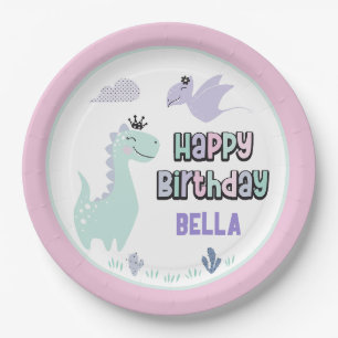 Assiettes En Carton Dinosaure Féminin qui Rugit Anniversaire Super Mig