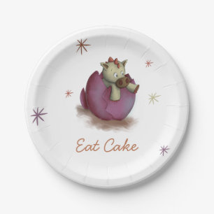 Assiettes En Carton Dinosaure fille mignonne pourpre
