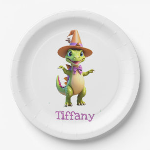 Assiettes En Carton Dinosaure magicien vert mignon