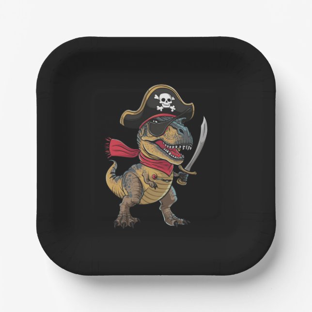 Assiettes En Carton Dinosaure Pirate T-Rex Drôle Costume Halloween (Recto)