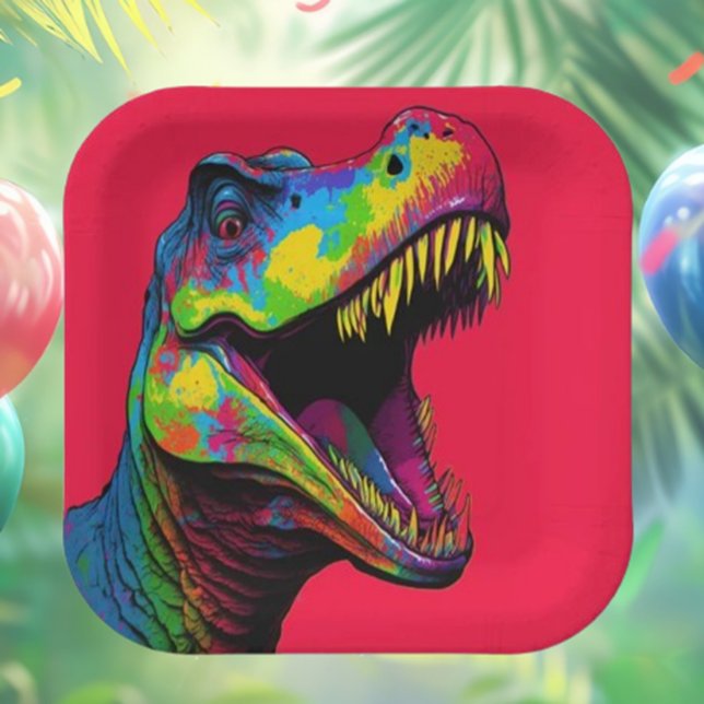 Assiettes En Carton Dinosaure roux (Make your party unforgettable with our Roar-some Red Dinosaur Paper Plates! Perfect for dino-themed )