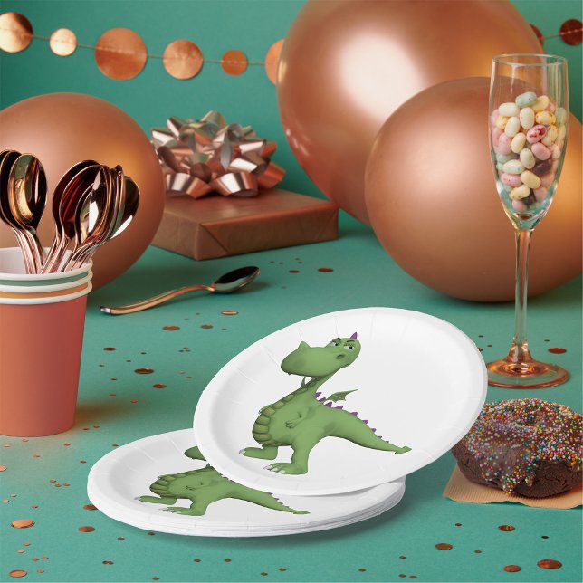 Assiettes En Carton Dinosaure Vert (Créateur téléchargé)
